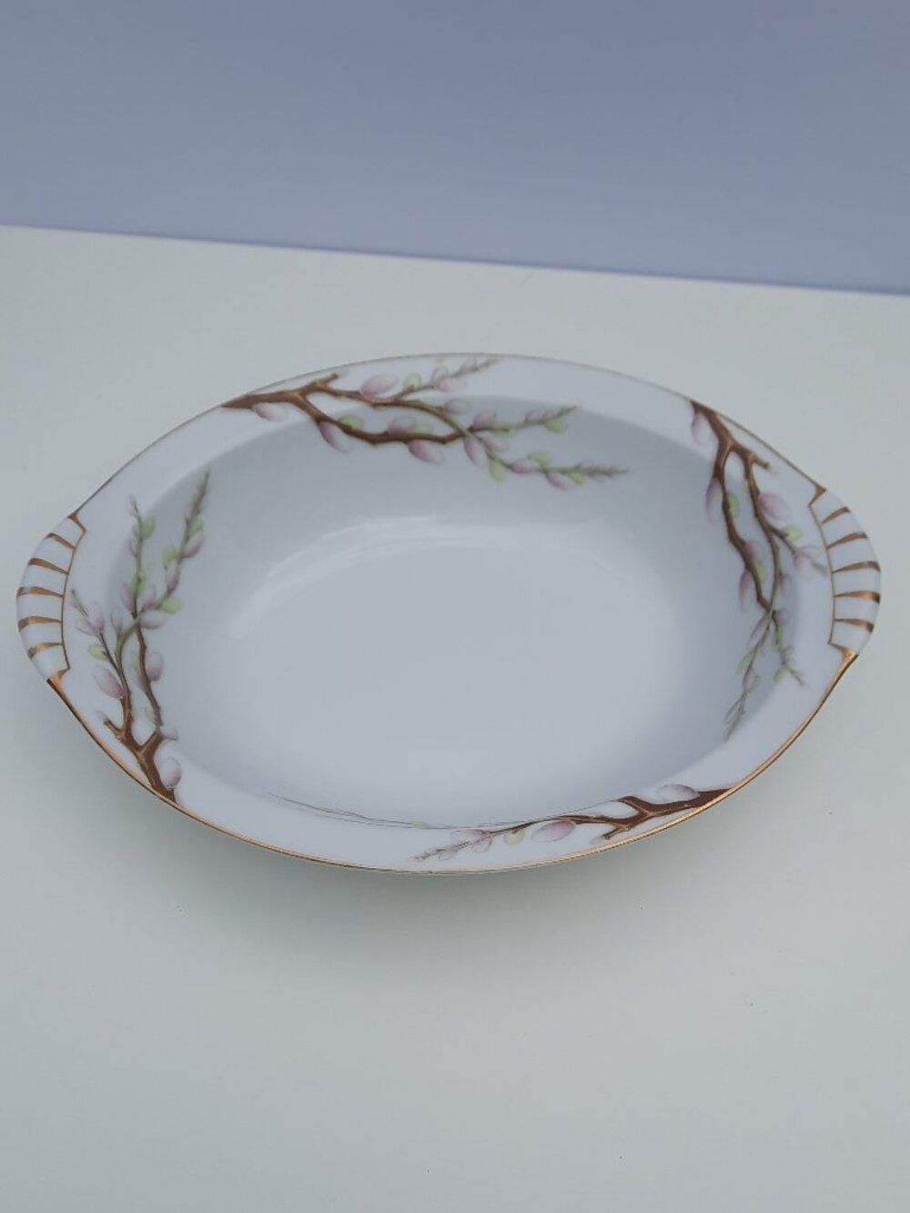Kent Spring Willow Oval Vegetable Bowl Pink Blossom Japan Gold Trim Chip
